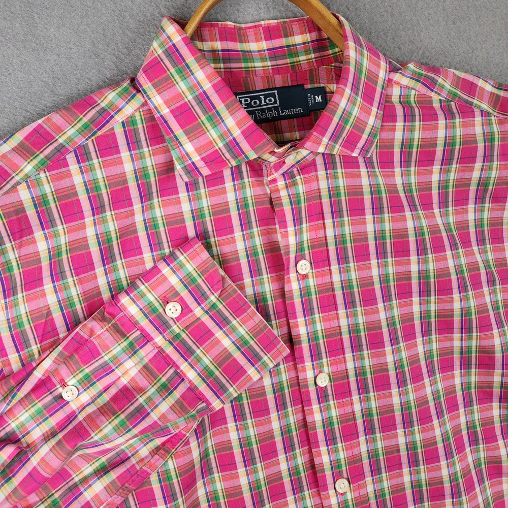 Polo Ralph Lauren Button Down Mens M Pink Plaid Long Sleeve Preppy Classic
